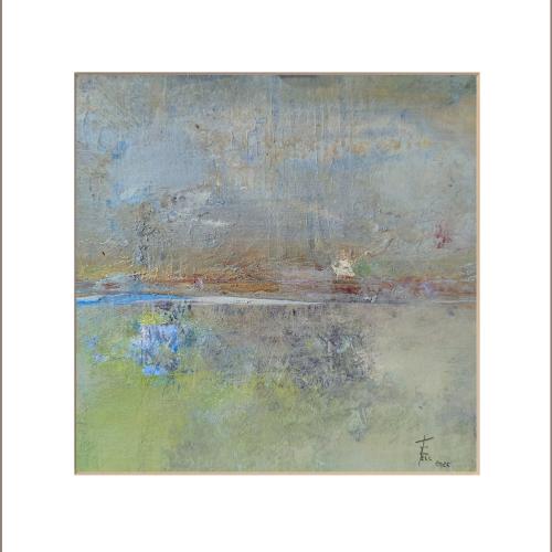 Paysage N° 15 / 20x20cm gouache sur papier marouflé sur toile